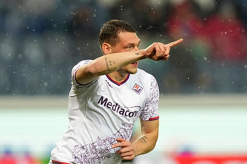 Fiorentina's Andrea Belotti celebrates scoring a goal
